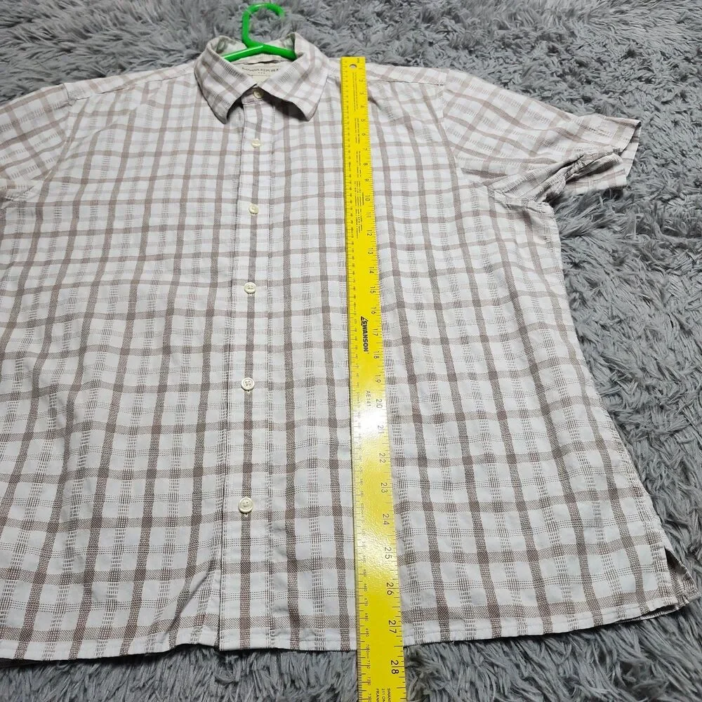 Banana Republic Dress Shirt Mens Size XL XLarge 17‎ 17 1/2 White Brown Check